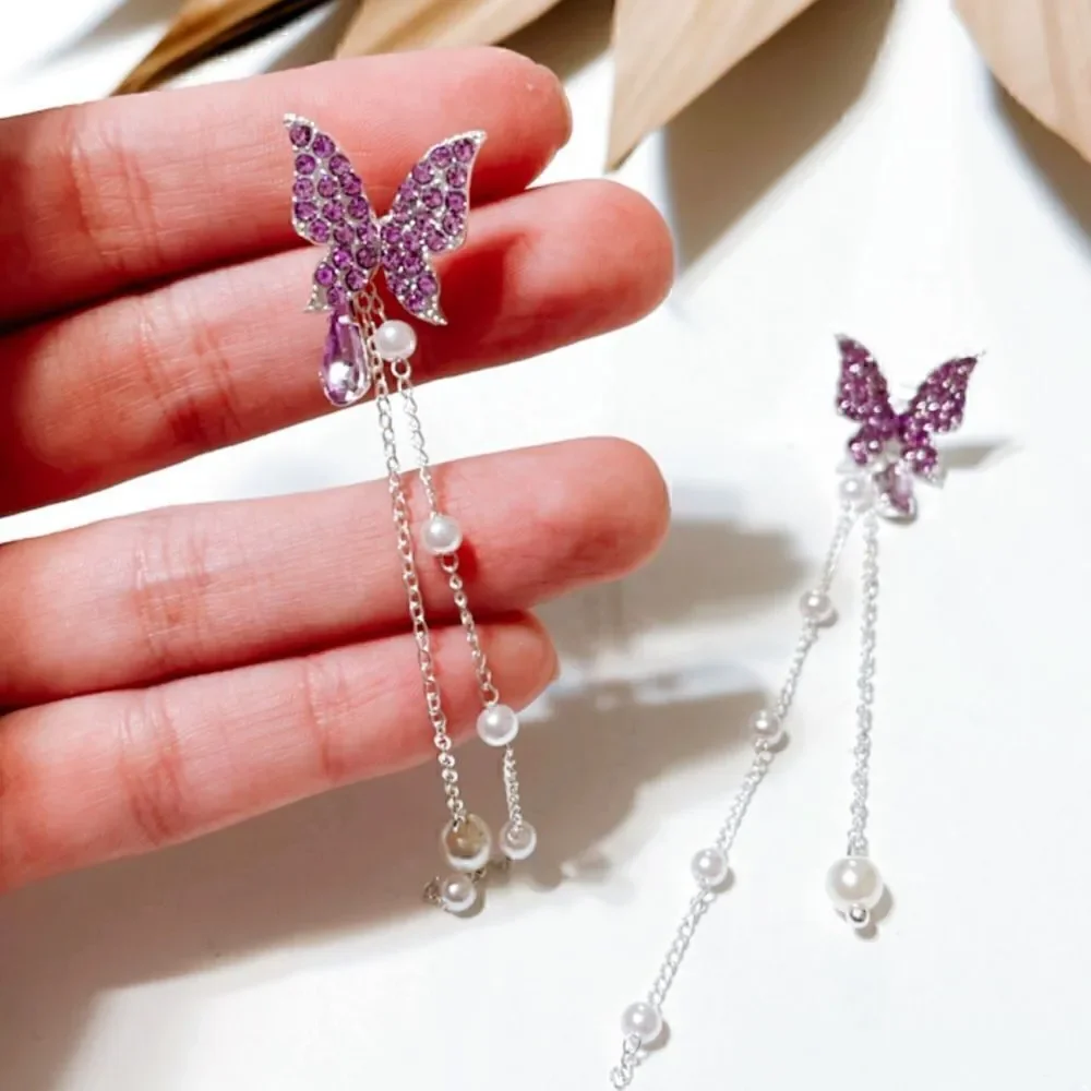 Diamond butterfly dangle earrings S321
